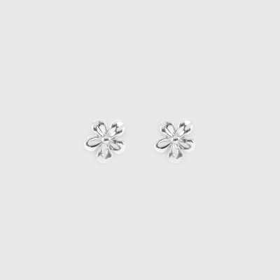 Boucles d'oreilles puces petite fleur argent - face