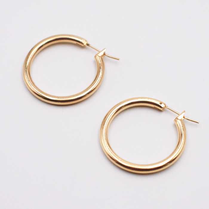 Boucles d'oreilles créoles 30mm plaqué or - biais