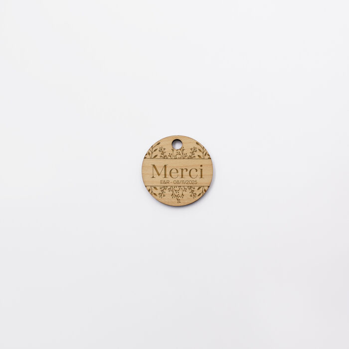 Etiquette cadeau illustrée Merci bois 35x35 - Bohème