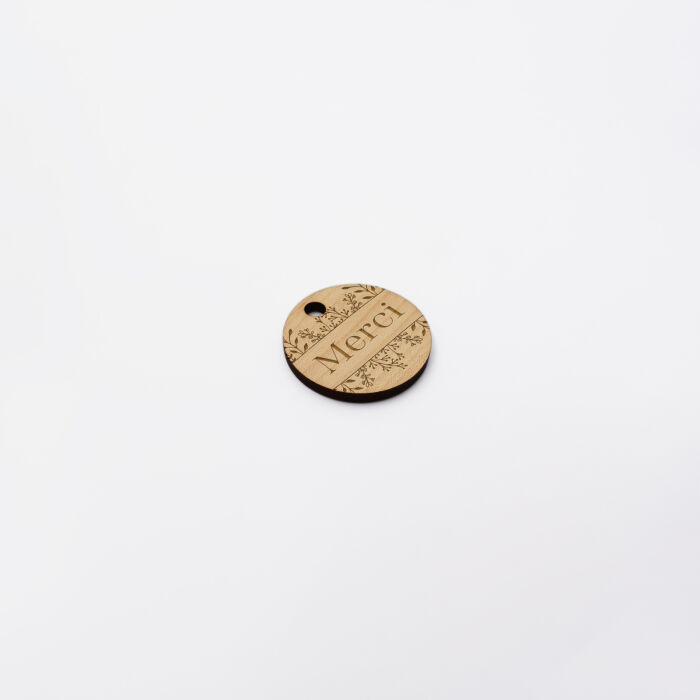 Etiquette cadeau illustrée Merci bois 35x35 - Bohème