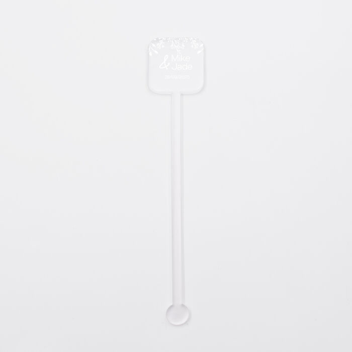 Touillette personnalisée mariés florale acrylique givré 30x160 - Bohème