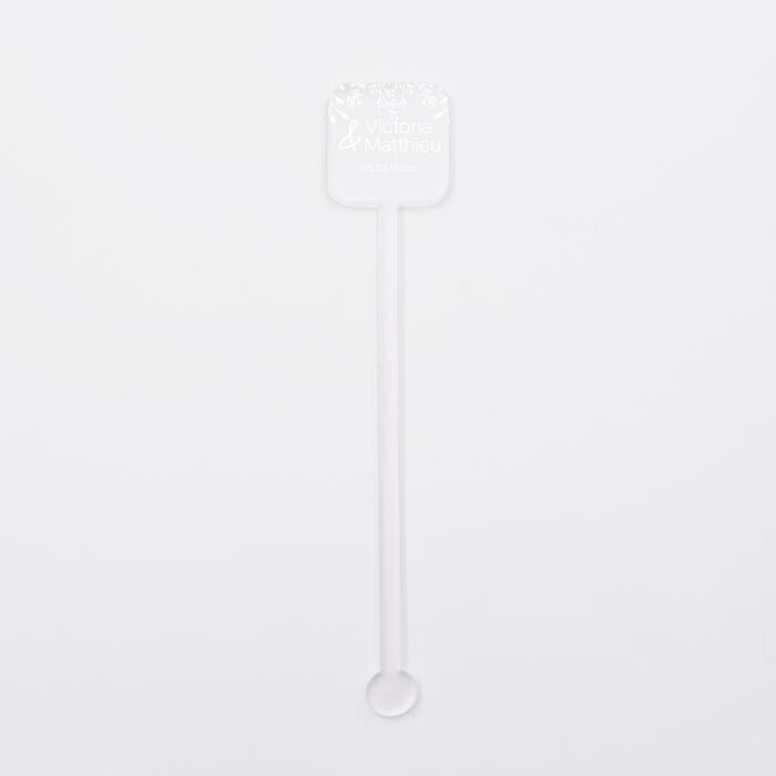 Touillette personnalisée mariés florale acrylique givré 30x160 - Bohème