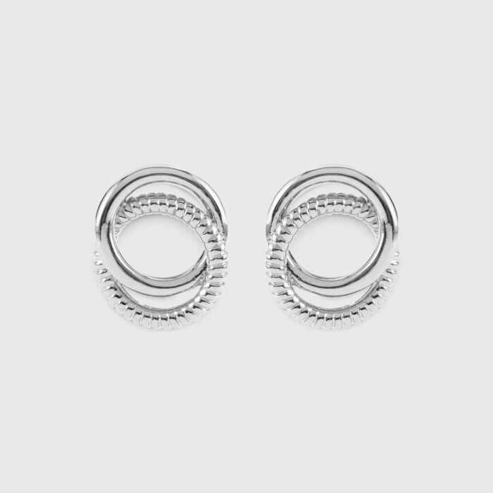 Boucles d'oreilles puces anneaux entrelacés argent - face