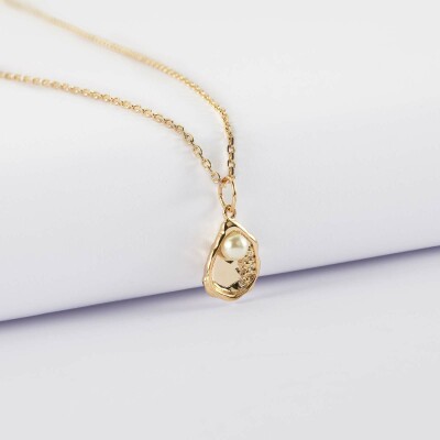 Pendentif coquillage perle blanche plaqué or 12 mm - recto