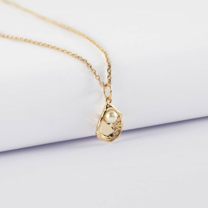 Pendentif coquillage perle blanche plaqué or 12 mm - recto