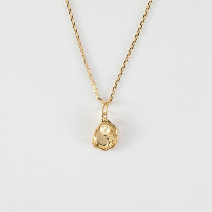 Pendentif coquillage perle blanche plaqué or 12 mm - face