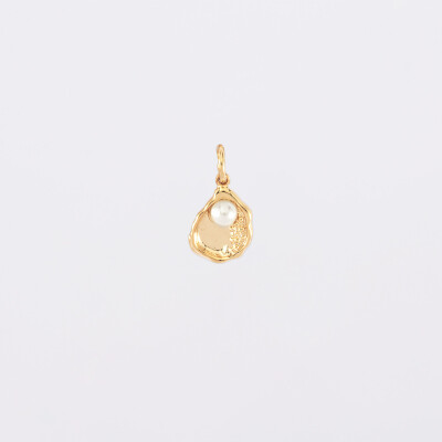 Breloque coquillage perle blanche plaqué or 12 mm - seule