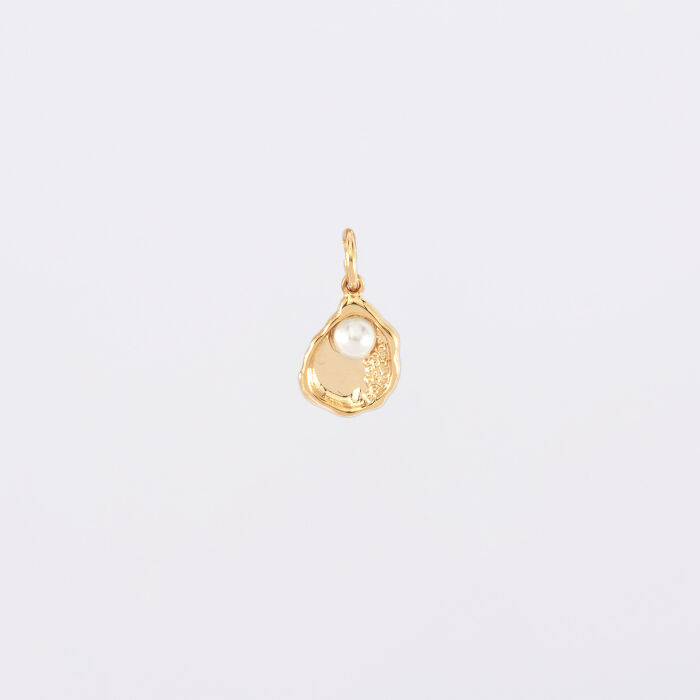 Breloque coquillage perle blanche plaqué or 12 mm - seule