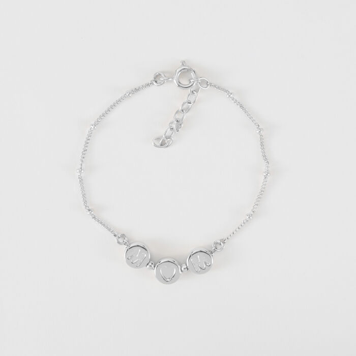 Bracciale catena Mamma perle marchiate "Mom" argento