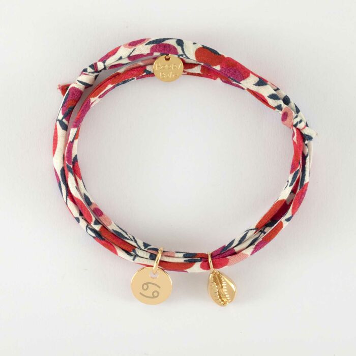 Bracelet 3 tours Liberty personnalisé médaille gravée plaqué or 10 mm et breloque(s) summer - à composer - signe astrologique poisson