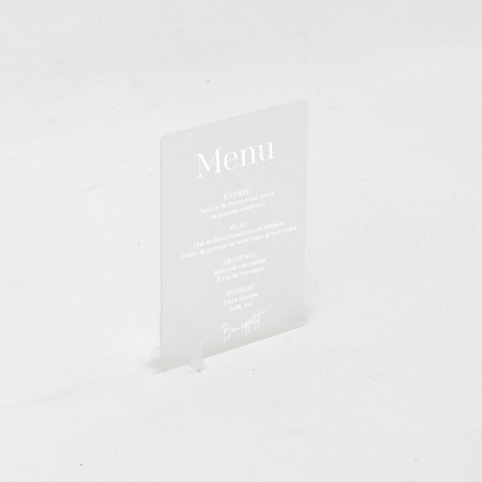 Menu personnalisé acrylique givré 135x196 - Bohème