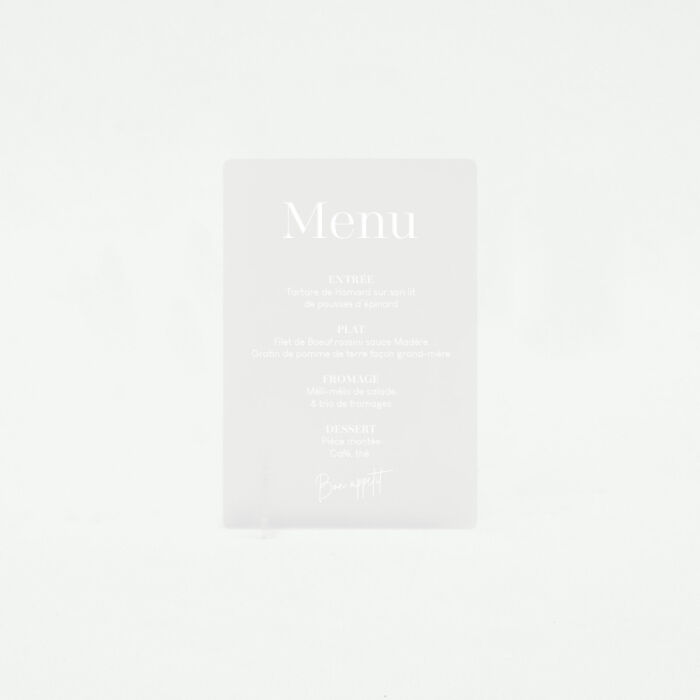 Menu personnalisé acrylique givré 135x196 - Bohème