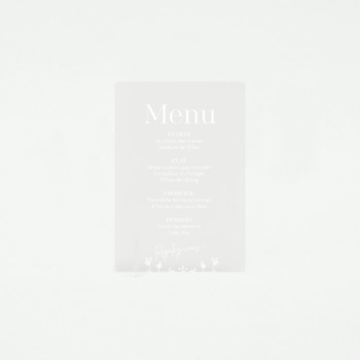 Menu personnalisé acrylique givré 135x196 - Bohème