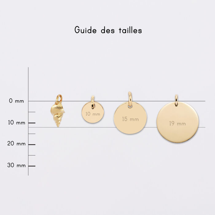 Breloque coquillage scalaire plaqué or 12 mm - comparaison taille médaille
