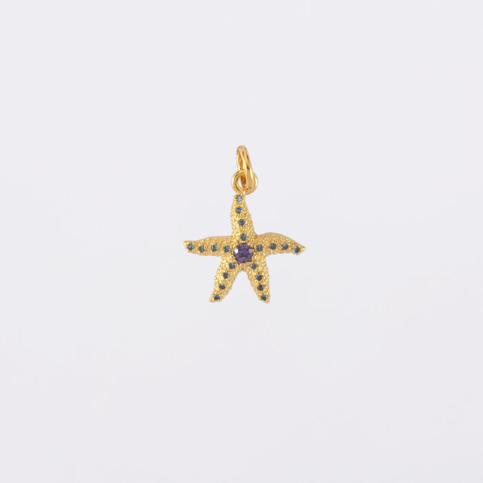 Breloque étoile scintillante zircons bleus plaqué or 15 mm - étoile de face