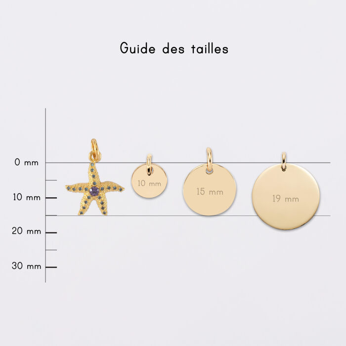 Breloque étoile scintillante zircons bleus plaqué or 15 mm - comparaison médaille