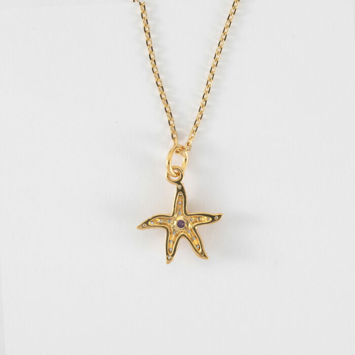 Pendentif étoile de mer scintillante zircons bleus plaqué or 15 mm - verso