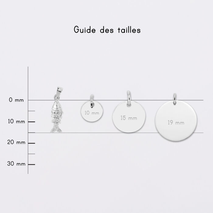 Breloque poisson articulé argent 15 mm - comparaison taille médailles