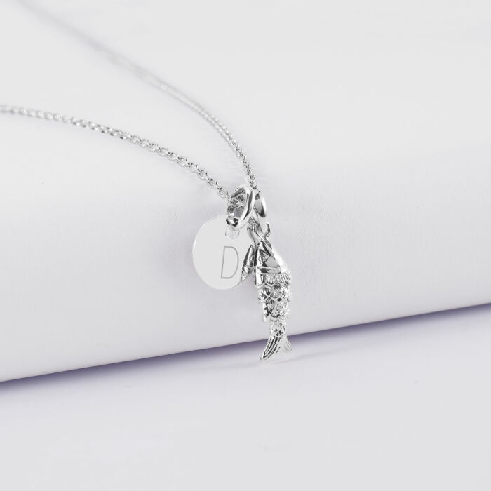 Pendentif personnalisé médaille gravée argent 10 mm et breloque poisson articulé 15 mm - initiale D