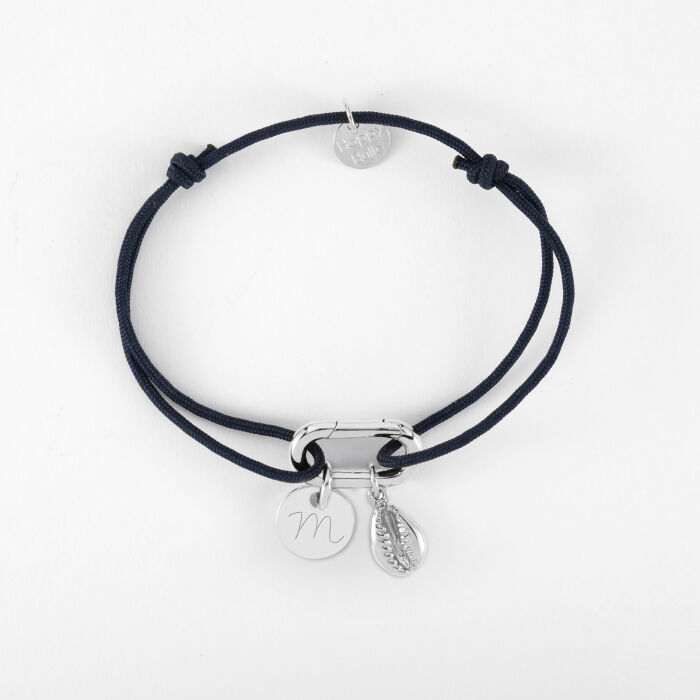 Bracelet personnalisé cordon mousqueton 17x11 mm médaille gravée argent 10 mm et breloque(s) summer - à composer - M