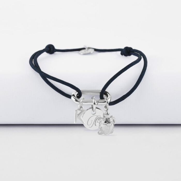 Bracelet personnalisé cordon mousqueton 17x11 mm médaille gravée argent 10 mm et breloque(s) summer - à composer - R