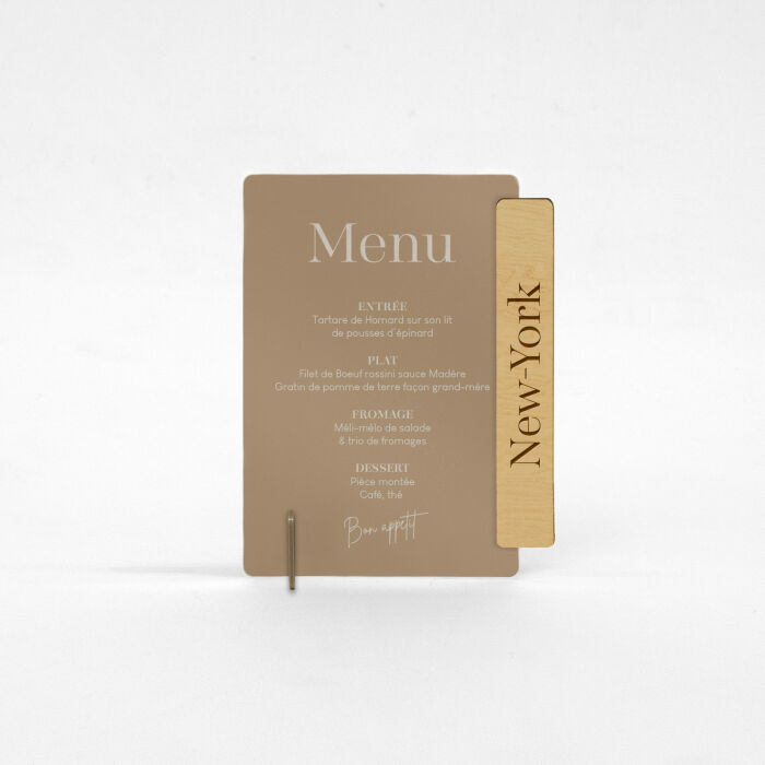 Menu personnalisé acrylique beige 135x196 et nom de table bois - Bohème
