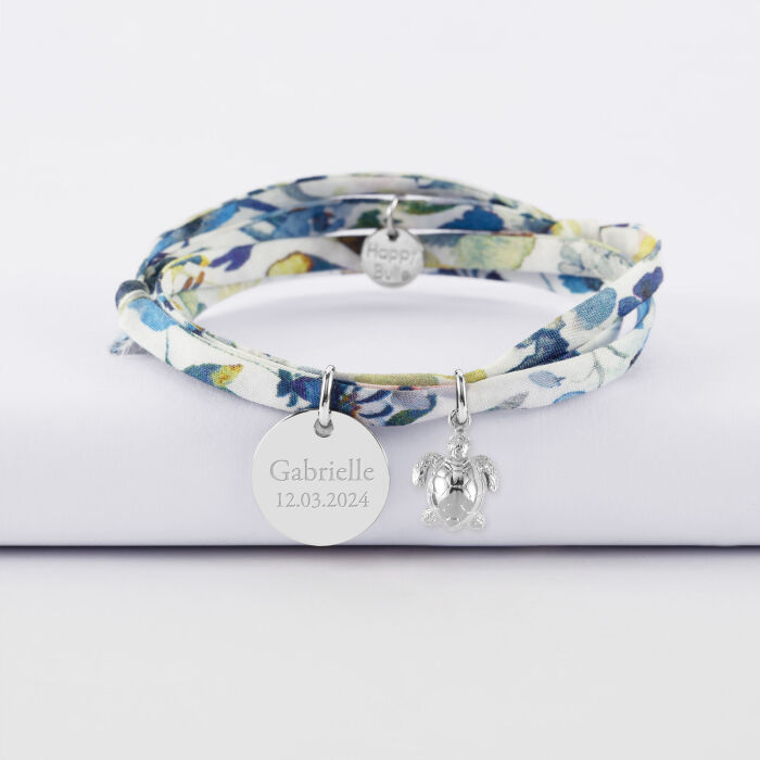 Bracelet 3 tours Liberty personnalisé médaille gravée argent 15 mm et breloque(s) summer - à composer