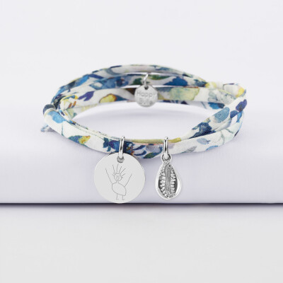 Bracelet 3 tours Liberty personnalisé médaille gravée argent 15 mm et breloque(s) summer - à composer - dessin d'enfant