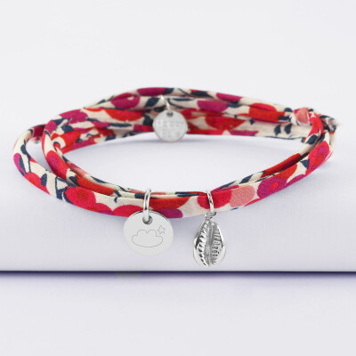 Bracelet 3 tours Liberty personnalisé médaille gravée argent 10 mm et breloque(s) summer - à composer - nuage