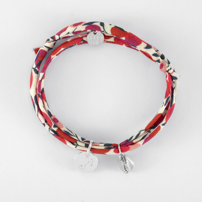 Bracelet 3 tours Liberty personnalisé médaille gravée argent 10 mm et breloque(s) summer - à composer - signe astrologique