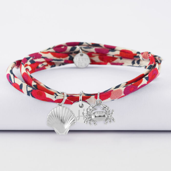 Bracelet 3 tours Liberty personnalisé médaille gravée argent 10 mm et breloque(s) summer - à composer