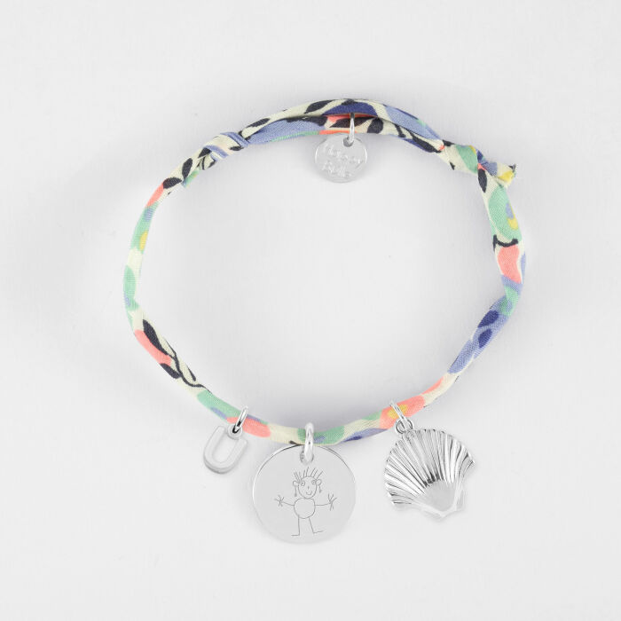 Bracelet enfant Liberty personnalisé médaille gravée argent 15 mm et breloque(s) summer - à composer - dessin