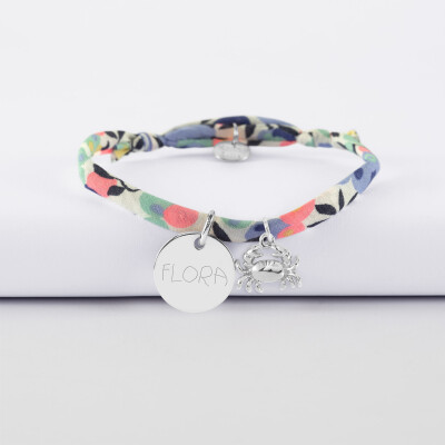 Bracelet enfant Liberty personnalisé médaille gravée argent 15 mm et breloque(s) summer - à composer - prénom écrit