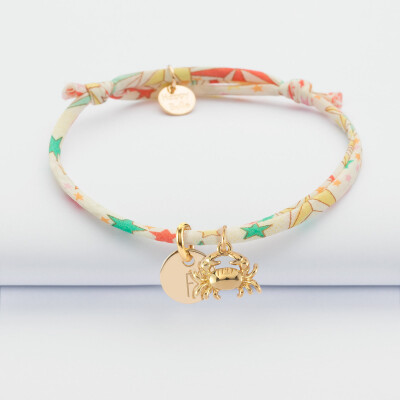 Bracelet enfant Liberty personnalisé médaille gravée plaqué or 10 mm et breloque(s) summer - à composer - Lettre F