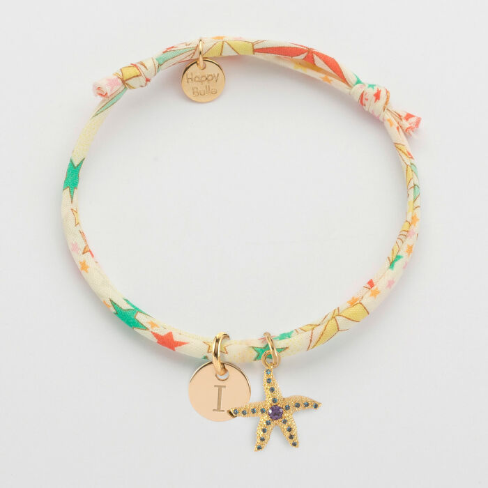 Bracelet enfant Liberty personnalisé médaille gravée plaqué or 10 mm et breloque(s) summer - à composer - Lettre I