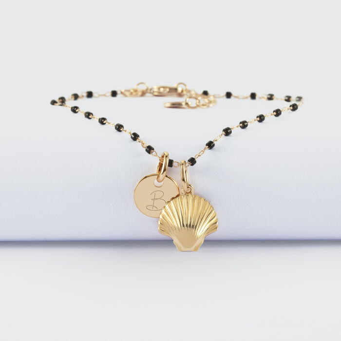 Bracelet perles Miyuki colorées personnalisé médaille gravée plaqué or 10 mm et breloque(s) summer - à composer - lettre B