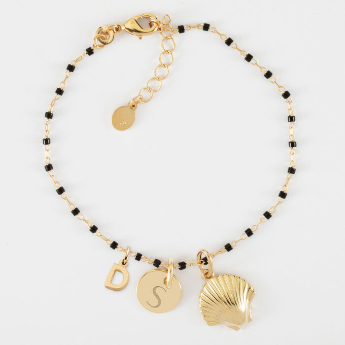 Bracelet perles Miyuki colorées personnalisé médaille gravée plaqué or 10 mm et breloque(s) summer - à composer - lettre S