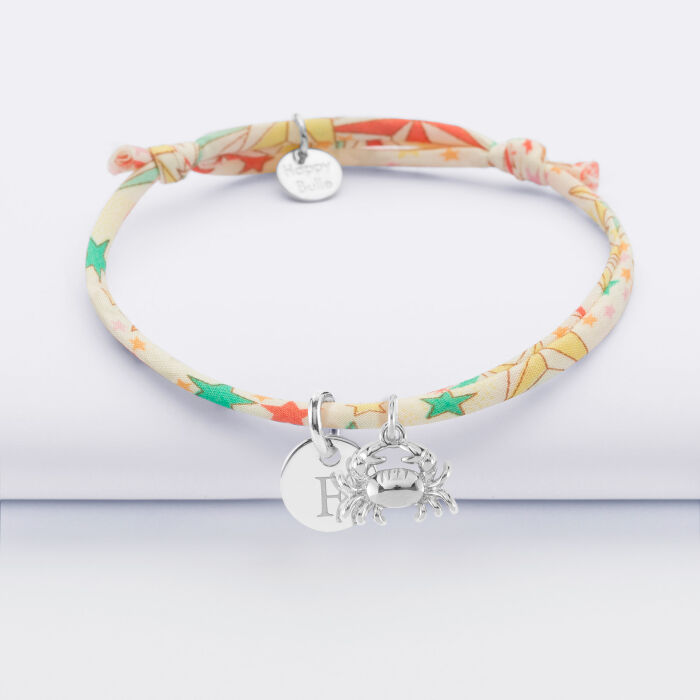 Bracelet enfant Liberty personnalisé médaille gravée argent 10 mm et breloque(s) summer - à composer - lettre F