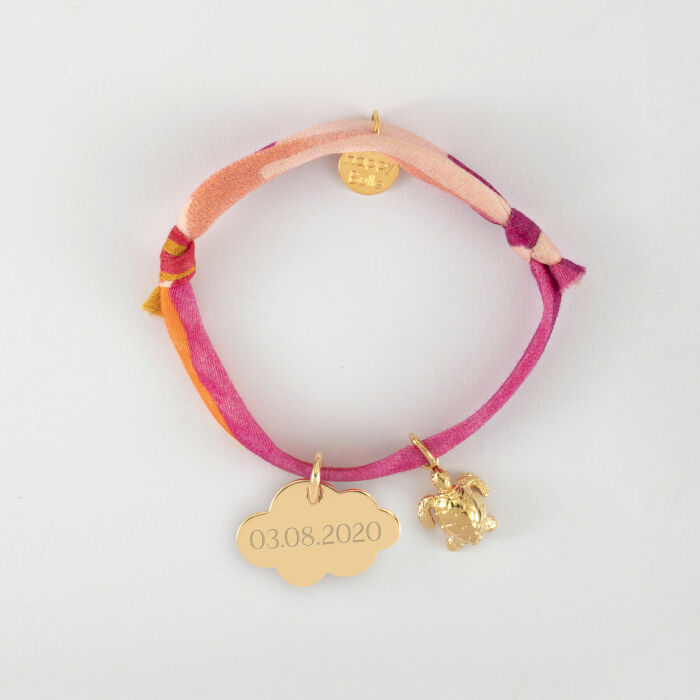 Bracelet enfant Liberty personnalisé médaille gravée plaqué or nuage 20x14 mm et breloque(s) summer - à composer