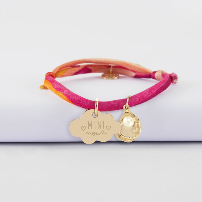 Bracelet enfant Liberty personnalisé médaille gravée plaqué or nuage 20x14 mm et breloque(s) summer - à composer
