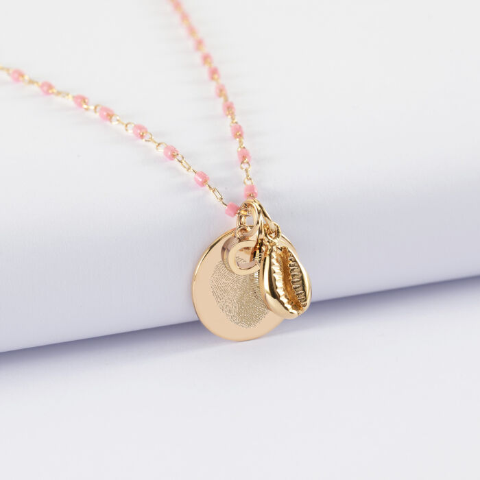 Collier perles Miyuki colorées personnalisé médaille gravée plaqué or 15 mm et breloque(s) summer - à composer