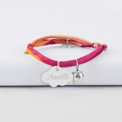 Bracelet enfant Liberty personnalisé médaille gravée argent nuage 20x14 mm et breloque(s) summer - à composer - prénom