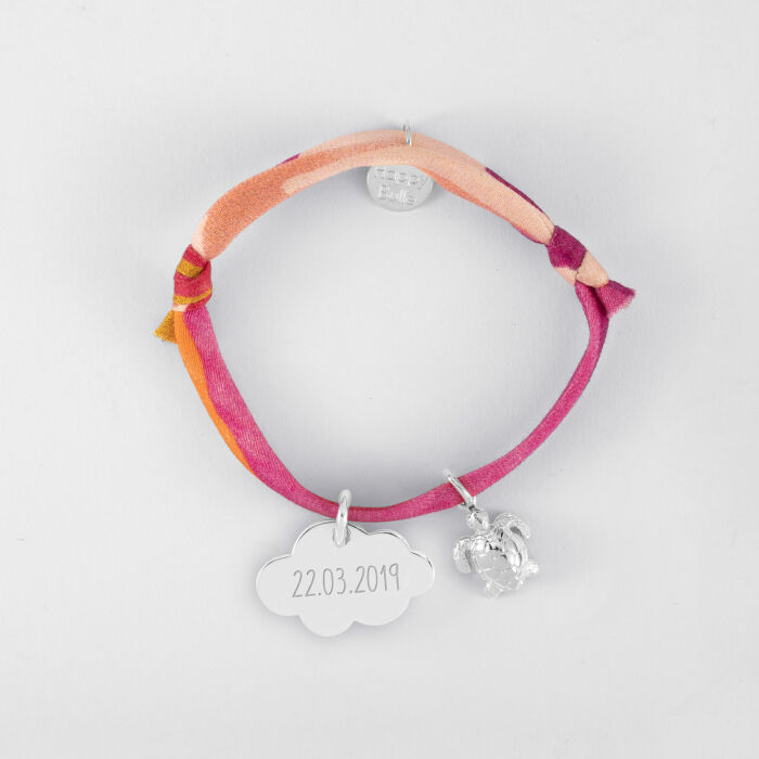 Bracelet enfant Liberty personnalisé médaille gravée argent nuage 20x14 mm et breloque(s) summer - à composer - date de naissance