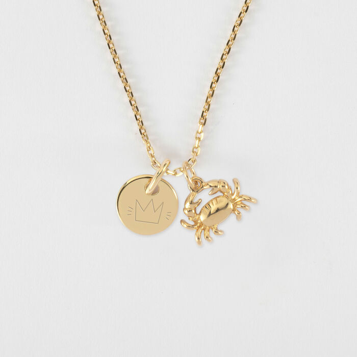 Pendentif personnalisé médaille gravée plaqué or 10 mm et breloque(s) summer - à composer - pictogramme couronne