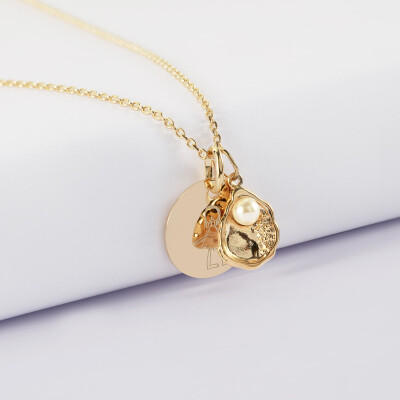 Pendentif personnalisé médaille gravée plaqué or 15 mm et breloque(s) summer - à composer - dessin