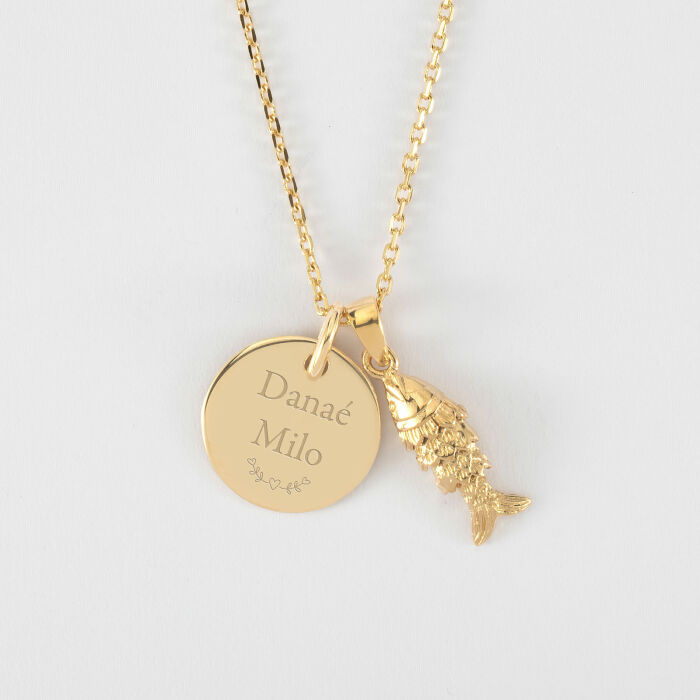 Pendentif personnalisé médaille gravée plaqué or 15 mm et breloque(s) summer - à composer - prénoms