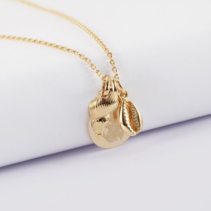 Pendentif personnalisé médaille gravée plaqué or 15 mm et breloque(s) summer - à composer - empreinte de main