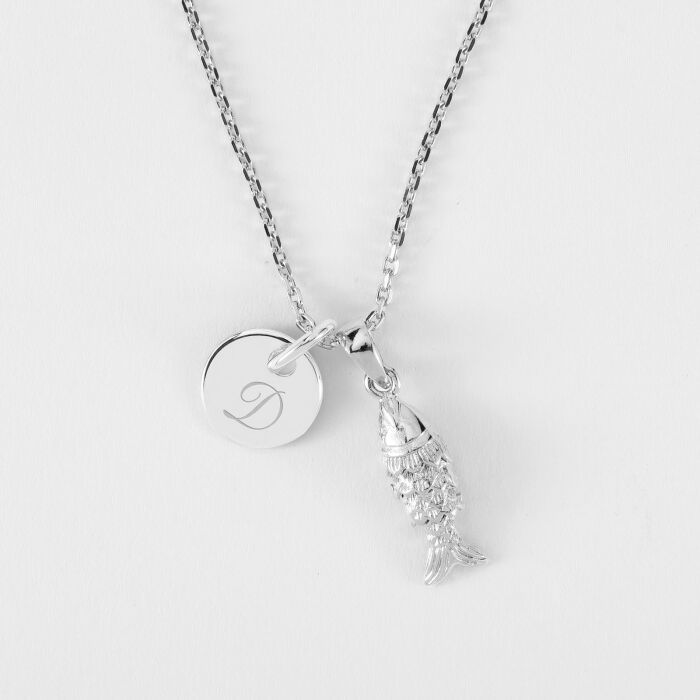 Pendentif personnalisé médaille gravée argent 10 mm et breloque(s) summer - à composer - Letter D