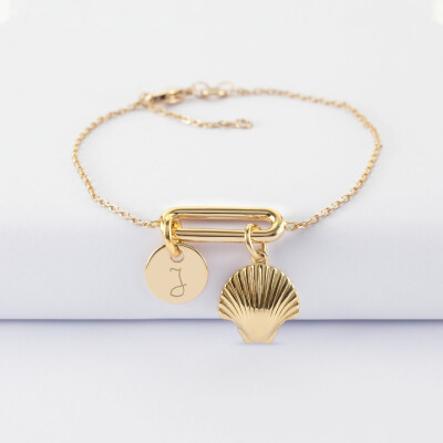 Bracelet chaîne ovale ouvert personnalisé médaille gravée plaqué or 10 mm et breloque(s) summer - à composer - lettre J