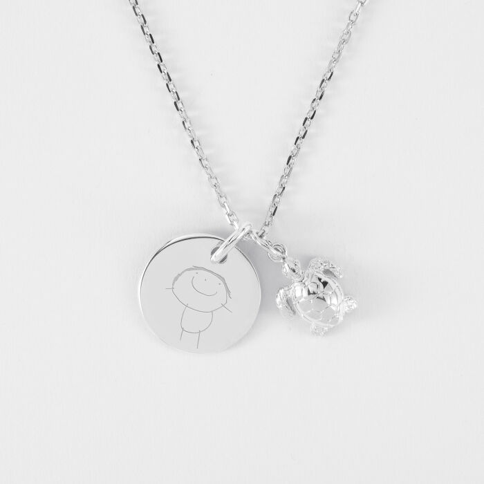 Pendentif personnalisé médaille gravée argent 15 mm et breloque(s) summer - à composer - dessin